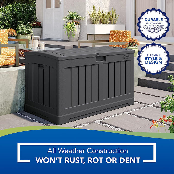 50-Gallon Outdoor Resin Patio Deck Storage Box with Seat, Peppercorn