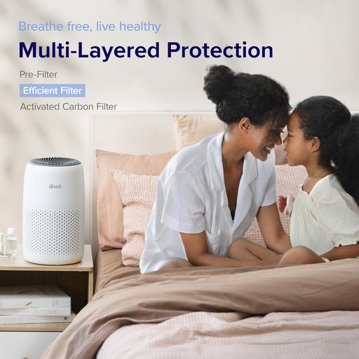 Air Purifiers for Bedroom Home, 3-In-1 Filter Cleaner with Fragrance Sponge for Better Sleep, Filters Smoke, Allergies, Pet Dander, Odor, Dust, Office, Desktop, Portable, Core Mini, White