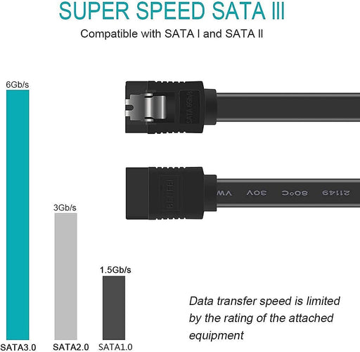 SATA Cable III, 3 Pack SATA Cable III 6Gbps Straight HDD SDD Data Cable with Locking Latch 18 Inch Compatible for SATA HDD, SSD, CD Driver, CD Writer - Black