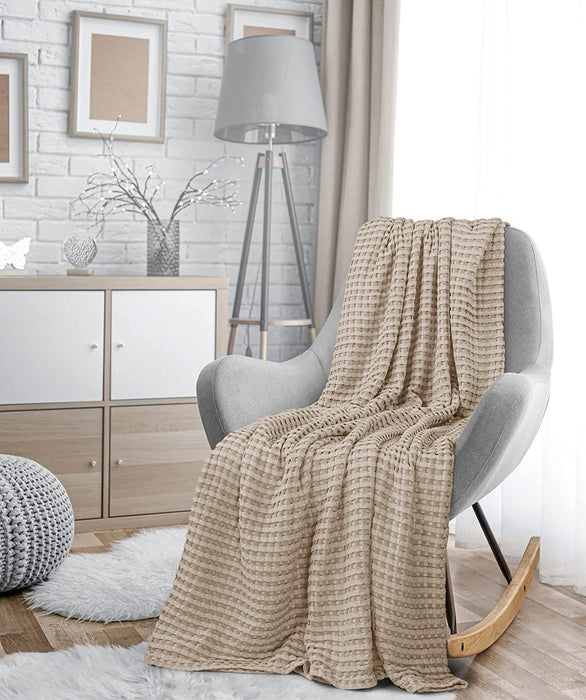 Cotton Waffle Blanket 300 GSM (Khaki - 90X108 Inches) Soft Lightweight Breathable Bed Blanket King Size Layering Any Bed for All Season