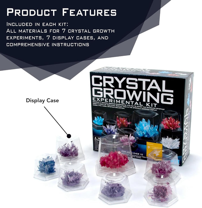 7 Crystal Growing Science Experimental Kit with Display Cases - Easy DIY STEM Toy Lab Experiment Specimens, Educational Gift for Kids, Teens, Boys & Girls