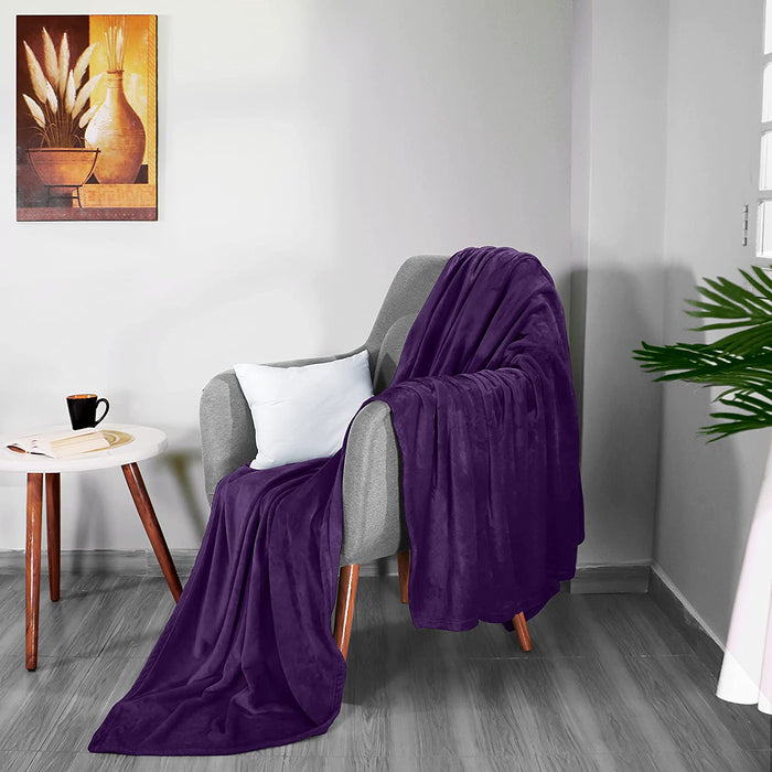 Fleece Blanket Queen Size Purple 300GSM Luxury Bed Blanket Anti-Static Fuzzy Soft Blanket Microfiber (90X90 Inches)