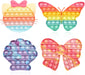 Girls Push Bubble Fidget Toys 4 Packs with Pop Sound, Pastel Rainbow Butterfly Pink Cute Kitten Cat Bow Blue Seashell Popper Autism Sensory Stress Reliever Toys for Toddlers Kids Car Travel
