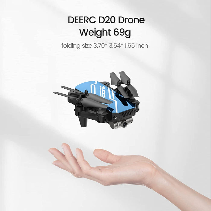 D20 Mini Drone with Camera for Kids, Remote Control Toys Gifts for Boys Girls with Voice Control, Gestures Selfie, Altitude Hold, Gravity Control, One Key Start, 3D Flips 2 Batteries,1 Piece, Blue