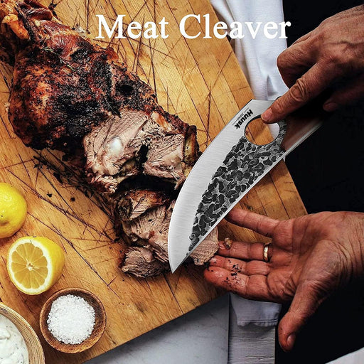 Huusk Viking Knives, Japanese Style Meat Cleaver Knives, Forged Boning Knife with Sheath, High Carbon Steel Chef Knives for Kitchen, Camping or BBQ