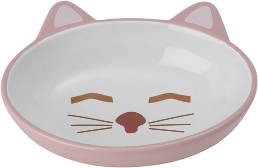 Petrageous 70658 Oval Frisky Kitty Stoneware Cat Bowl 5.5-Inch Wide and 1.5-Inch Tall Saucer with 5.3-Ounce Capacity and Dishwasher Safe Is Great for Cats, Pink