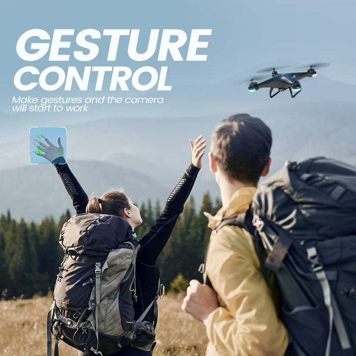 HS110D FPV RC Drone with 1080P HD Camera Live Video 120°Wide-Angle Wifi Quadcopter with Gravity Sensor, Voice & Gesture Control, Altitude Hold, Headless Mode, 3D Flip RTF 2 Batteries