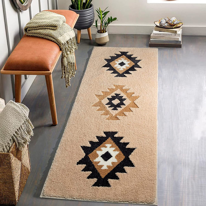 DEXDE Boho Bathroom Rug Runner 24X60 Long Bath Mat for Bathroom Bedroom Hallway Kitchen Shower Luxury Soft Absorbent Large Geometric Carpet Runner Western Farmhouse Neutral Home Decor, Cream Beige