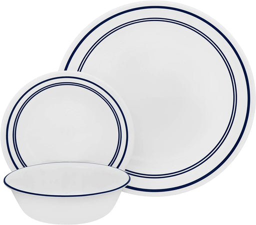 Vitrelle 18-Piece Service for 6 Dinnerware Set, Triple Layer Glass and Chip Resistant, Lightweight round Plates and Bowls Set, Indigo Speckle