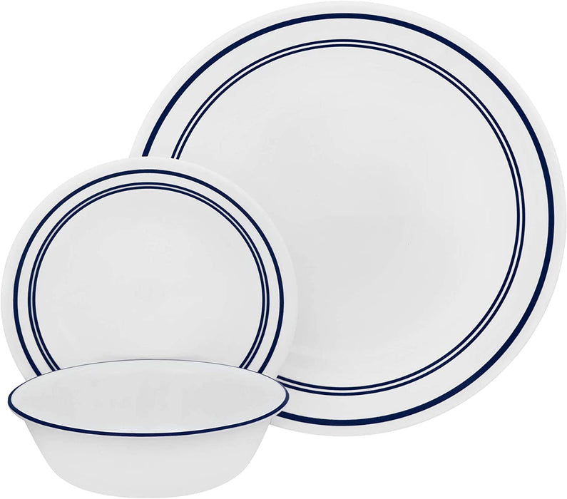 Vitrelle 18-Piece Service for 6 Dinnerware Set, Triple Layer Glass and Chip Resistant, Lightweight round Plates and Bowls Set, Indigo Speckle