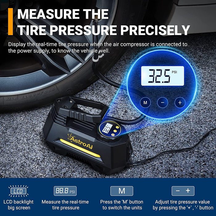 Tire Inflator Portable Air Compressor Air Pump for Car Tires - Car Accessories, 12V DC Auto Tire Pump with Digital Pressure Gauge, 100PSI with Emergency LED Light for Car, Bicycle, Balloons