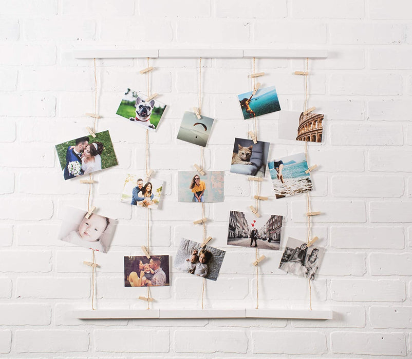 DII Clothesline Collage, Photo Display Collection, Rustic White, 26X29.75"