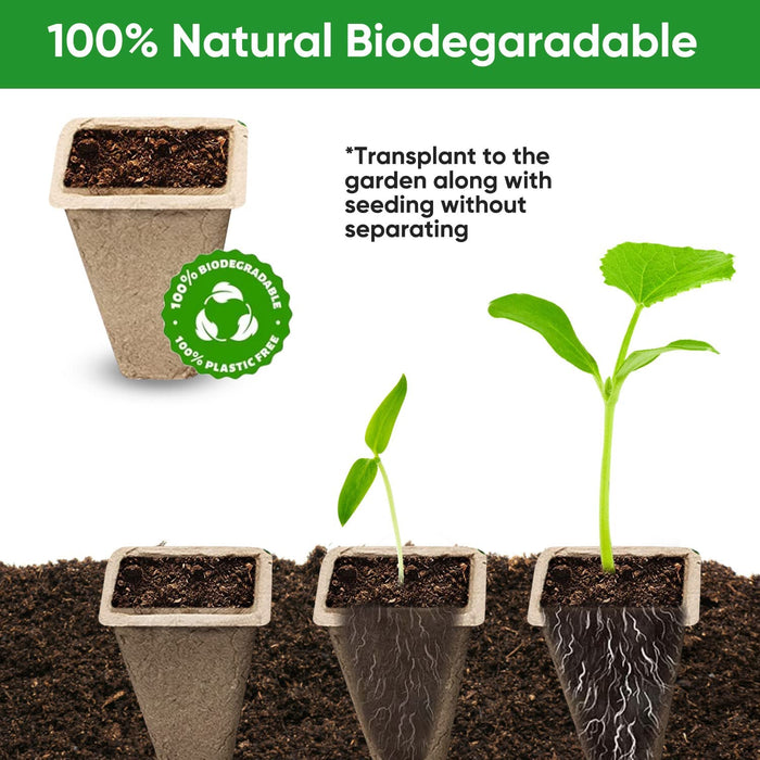 288 Cells Seedling Start Trays with Drain Holes,24 Pcs Peat Pots Seedling Pots Biodegradable,Seedling Starter Kit,Organic Germination Plant Starter Trays(24Xlabels,2Xtransplant Tools,24Pcsxtrays)