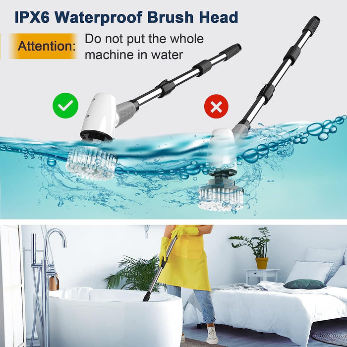 Electric Spin Scrubber, Cordless Cleaning Brush Tub Tile Scrubber for Home, 8 Replaceable Brush Heads, 90Mins Work Time 3 Adjustable Handle 2 Adjustable Speeds for Bathroom Shower Bathtub Glass Car