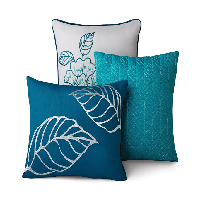 Mainstays 7-Piece Teal Roses Comforter Set, Full/Queen, with Embroidered Applique Detail
