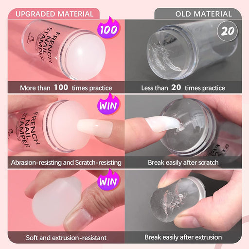 French Nail Stamper -  French Tip Nail Tools with Nail Scraper and Replaceable Stamper Head, 100-Time Using Silicone Nail Stamper Kit for Gel Nail Polish DIY Nail Art Tools