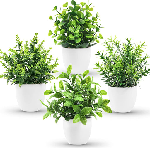 Faux Plants Indoor, 4 Packs Small Fake Plants Mini Artificial Plants in Pots for Home Office Shelf Farmhouse Bathroom Decor