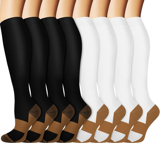 Graduated Copper Compression Socks for Men & Women Circulation 8 Pairs 15-20Mmhg - Best for Running Athletic Cycling