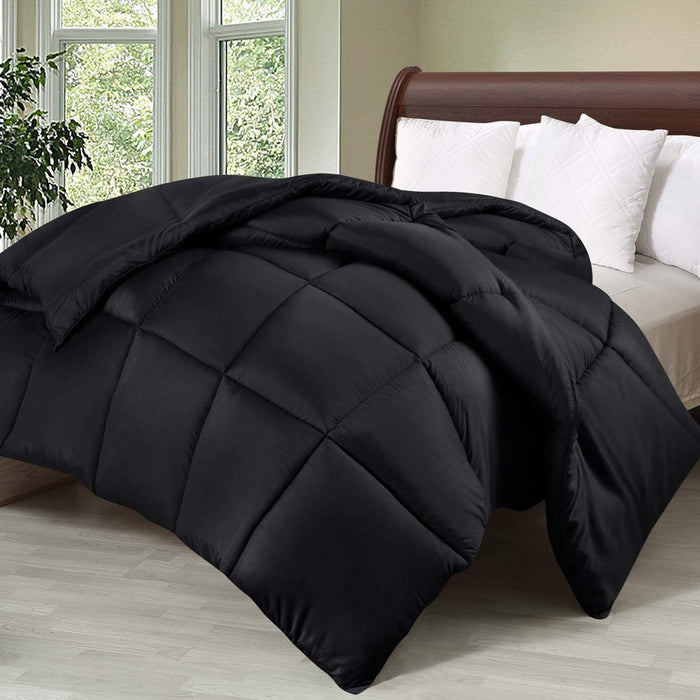 Comforter Duvet Insert - Quilted Comforter with Corner Tabs - Box Stitched down Alternative Comforter (King, Black)