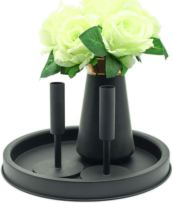 Matte Black Metal Candle Holder Tray, Home Decor Accessories for the Coffee Table and Dining Table Large