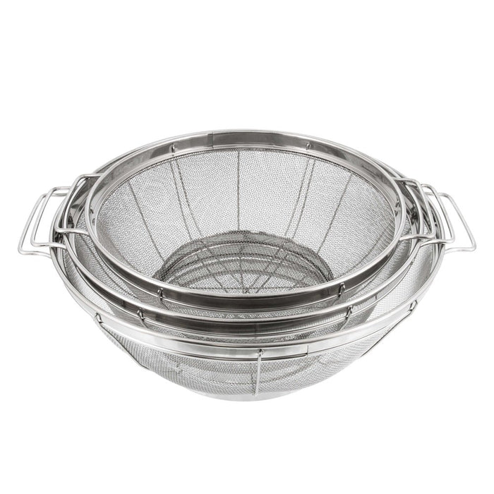 3 Piece Colander Set-Stainless Steel Wired Mesh Strainer Baskets with Wide Handles-11"-5 Quart, 9.5"