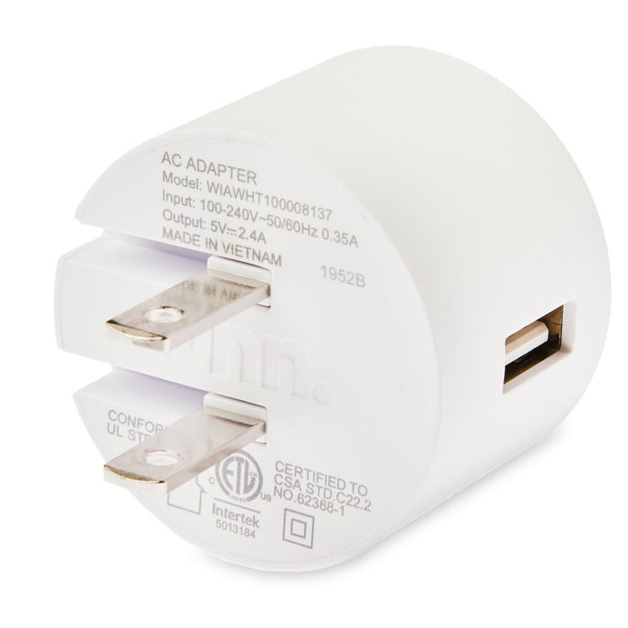 Onn. 2.4A USB Wall Charger with Foldable Plug-White, for Iphone, Ipad and Android Smartphones