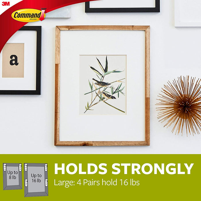 Large Picture Hanging Strips, Damage Free Hanging Picture Hangers, No Tools Wall Hanging Strips for Living Spaces, 4 White Adhesive Strip Pairs