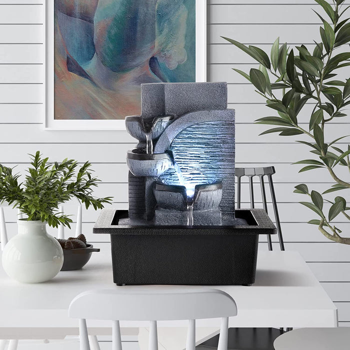 Indoor Fountain Tabletop Fountain Waterfall Fountains Relaxation Water Feature Feng Shui Zen Meditation Desktop Fountain with LED Light for Home and Office Indoor Spaces Decor (Style 6)