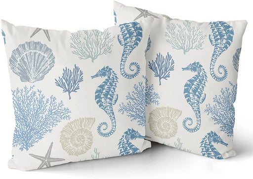 Nautical Coastal Pillow Covers 18X18 Set of 2 Coral Seashell Starfish Seahorse Beach Decorative Throw Pillows Summer Ocean Pillowcase Cotton Square Cushion Cover Decor for Home Couch Bed Soft