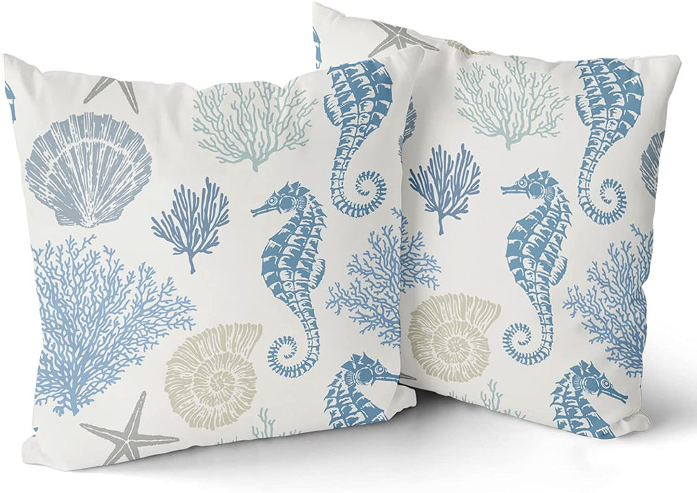 Nautical Coastal Pillow Covers 18X18 Set of 2 Coral Seashell Starfish Seahorse Beach Decorative Throw Pillows Summer Ocean Pillowcase Cotton Square Cushion Cover Decor for Home Couch Bed Soft