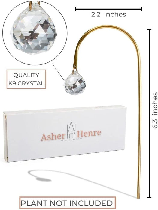 Suncatcher - Plant Suncatcher, Gold Shepherds Hook with Single Hanging K9 Crystal Prism, 6.3X2.2
