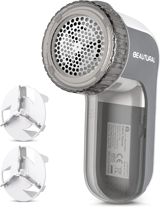 Fabric Shaver and Lint Remover, Sweater Defuzzer with 2-Speeds, 2 Replaceable Stainless Steel Blades, Battery Operated, Remove Clothes Fuzz, Lint Balls, Pills, Bobbles Gray
