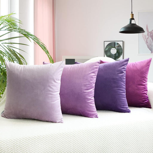 Throw Pillow Covers 18X18 Set of 4 - Soft Velvet Pillow Covers Decorative Solid Color Pillow Cases Home Decor for Sofa Couch Bed Living Room (Purple)
