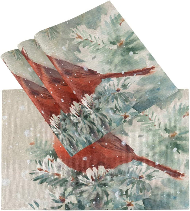 Pfrewn Winter Red Truck Dog Snow Placemats Set of 6 Table Mat Christmas Snowflake Place Mat Double-Sided Print 12" X 18" Dining Home Kitchen Xmas Table Decoration