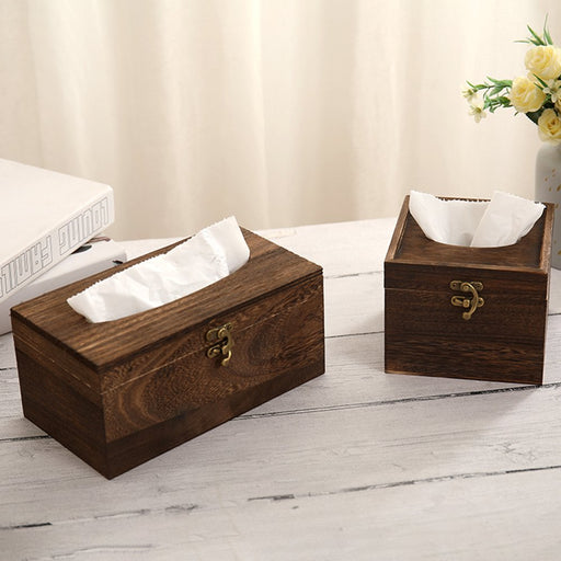 Square Bamboo Wood Facial Tissue Paper Box Cover Holder for Bathroom Vanity Counter Tops, Bedroom Dressers, Night Stands, Home Office Desks, Tables - Espresso Brown