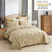 Quilt Set, 3-Piece Quilt Sets with 2 Pillow Shams - Boho Reversible Soft and Lightweight Quilt Bedding Bedspread Coverlet Set (Beige Floral, King)