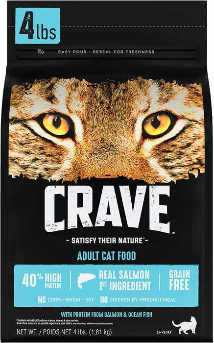 CRAVE Grain Free Indoor Adult High Protein Natural Dry Cat Food with Protein from Chicken & Salmon, 10 Lb. Bag