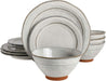 Gibson Elite Terranea round Reactive Glaze Terra Cotta Dinnerware Set, Service for Four (12Pcs), Grey