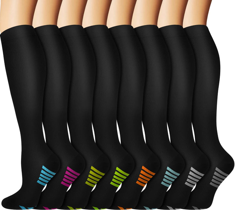 Graduated Copper Compression Socks for Men & Women Circulation 8 Pairs 15-20Mmhg - Best for Running Athletic Cycling