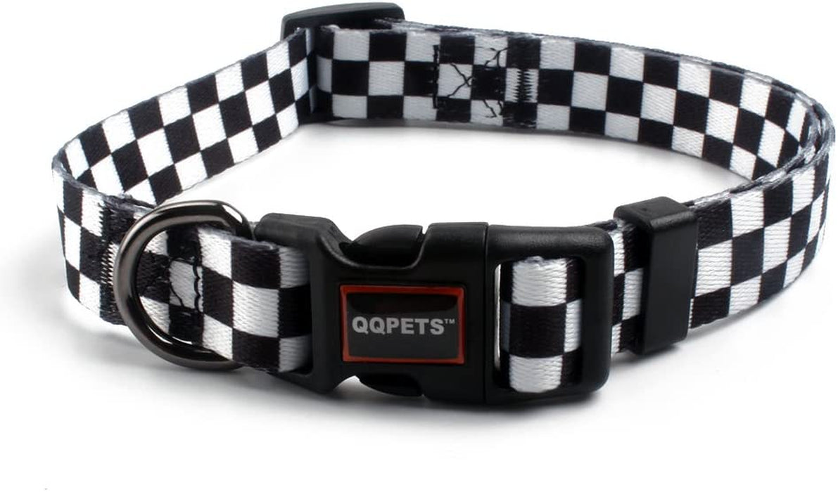 QQPETS Adjustable Soft Dog Collar: Print Flower Pink Multicolor Cute Patterns for XS Small Medium Large Pet Girl Boy Puppy Walking Running Training (M, Bone)