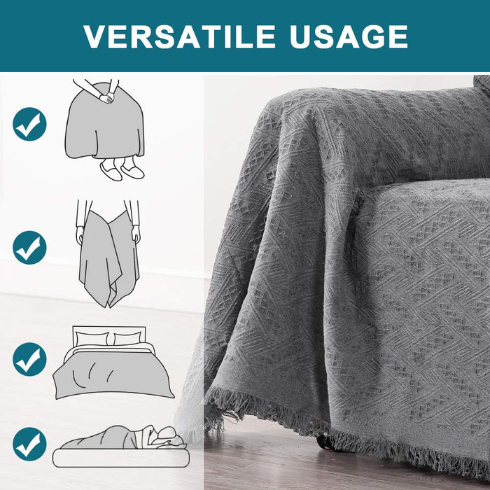 Cotton Geometrical Sofa Cover, Sectional Couch Covers for 3 Cushion Couch Couch Cover Living Room Throws Blankets Sofa Slipcovers, Furniture Protector for Pets (Xx-Large, 71" X 134", Grey)