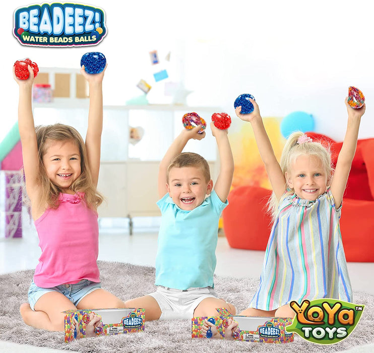 Beadeez Squishy Stress Relief Balls (3 Pack) - Colorful Squeeze Stretch Balls with Water Beads - Sensory Fidget Toys for Kids and Adults - Increase Focus, Great for ADHD, Autism, Anxiety