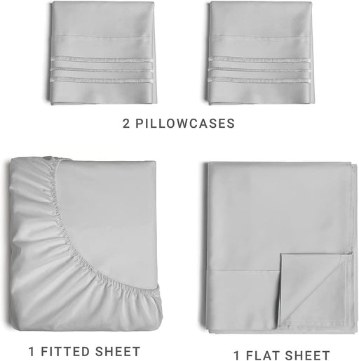 Queen Size Sheet Set - Breathable & Cooling Sheets - Hotel Luxury Bed Sheets - Extra Soft - Deep Pockets - Easy Fit - 4 Piece Set - Wrinkle Free - Comfy – French Grey Bed Sheets - Queen Sheets