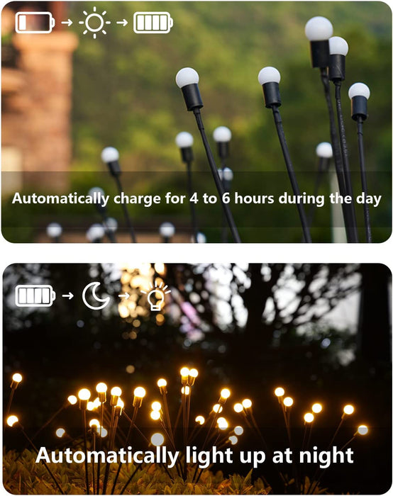 Solar Garden Lights-New Upgraded 4 Pack 8 LED Solar Powered Firefly Lights 4 Pack Solar Firefly Lights Outdoor Waterproof Vibrant Garden Lights for Patio Pathway Decoration, Warm