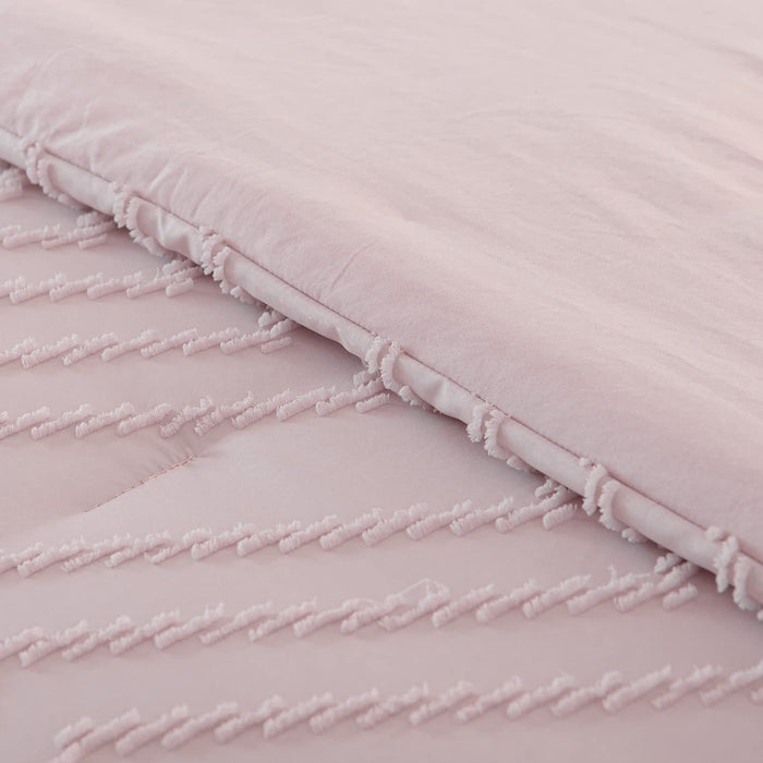 Queen Size Comforter Set, Chevron Tufted Design Blush Pink , Boho Bedding for Queen Bed ,Lightweight and Fluffy for All Seasons, 3 Piece