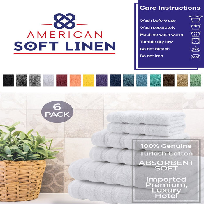 6 Piece Premium Bath Towel Set, 100% Turkish Cotton Towels for Bathroom, White