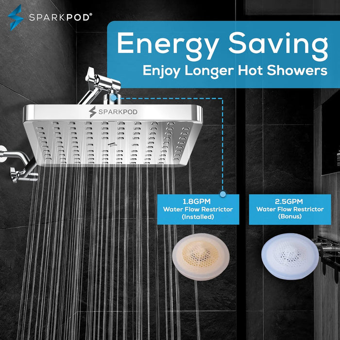 Shower Head - High Pressure Rain - Premium Quality Luxury Design - 1-Min Install - Easy Clean Adjustable Replacement for Your Bathroom Shower Heads (Luxury Polished Chrome, 6 Inch Square)