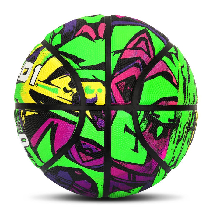 AND1 Supreme Grip Spongetech Rubber Basketball- Regulation Size Streetball (29.5"), Made for Indoor and Outdoor Basketball Games (Green/Purple)