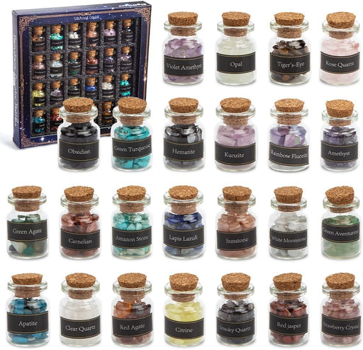 Witchcraft Crystals, 24 Bottles Witch Crystals Chakra Healing Stones Gemstones Chips Bulk Tumbled Gem for Home Decor Meditation Therapy Craft Supplies