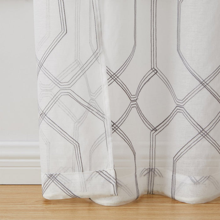 Mainstays Modern Gray Geometric Rod Pocket Sheer Curtain Set, 28" X 63" (4 Panels)